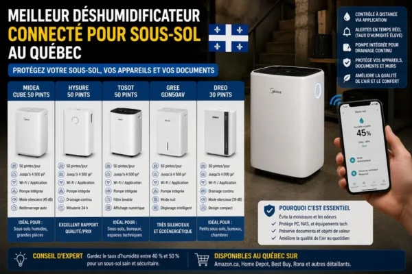 Meilleur déshumidificateur connecté pour sous-sol au Québec : protéger PC, NAS et documents