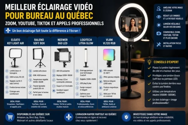 Meilleur éclairage vidéo pour bureau au Québec : Zoom, YouTube, TikTok et appels professionnels