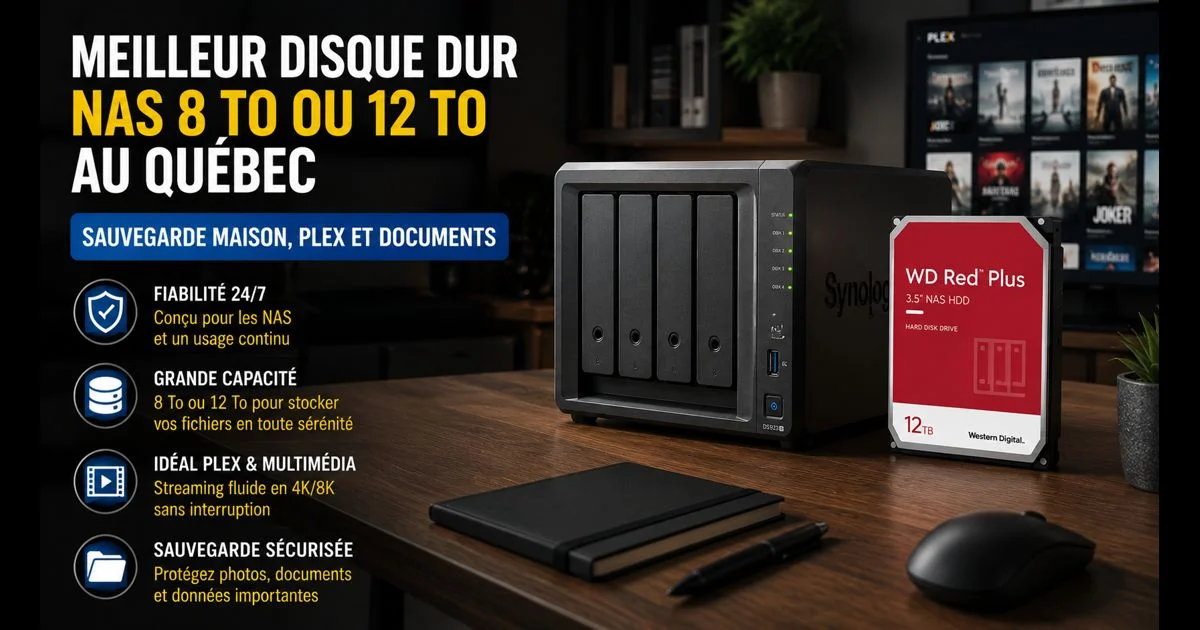 Meilleur disque dur NAS 8 To ou 12 To au Québec : sauvegarde maison, Plex et documents