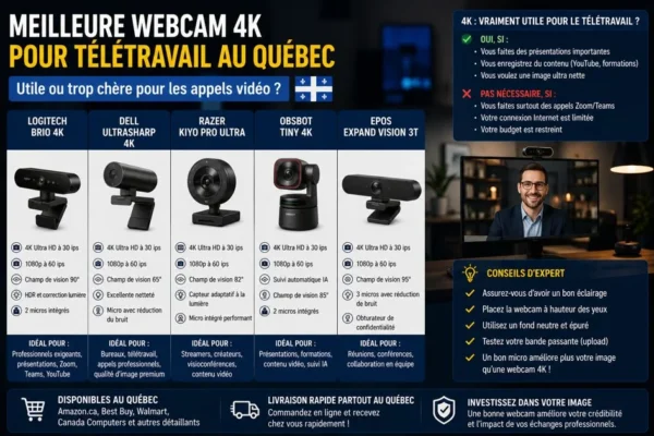 Meilleure webcam 4K pour télétravail au Québec : utile ou trop chère pour les appels vidéo ?